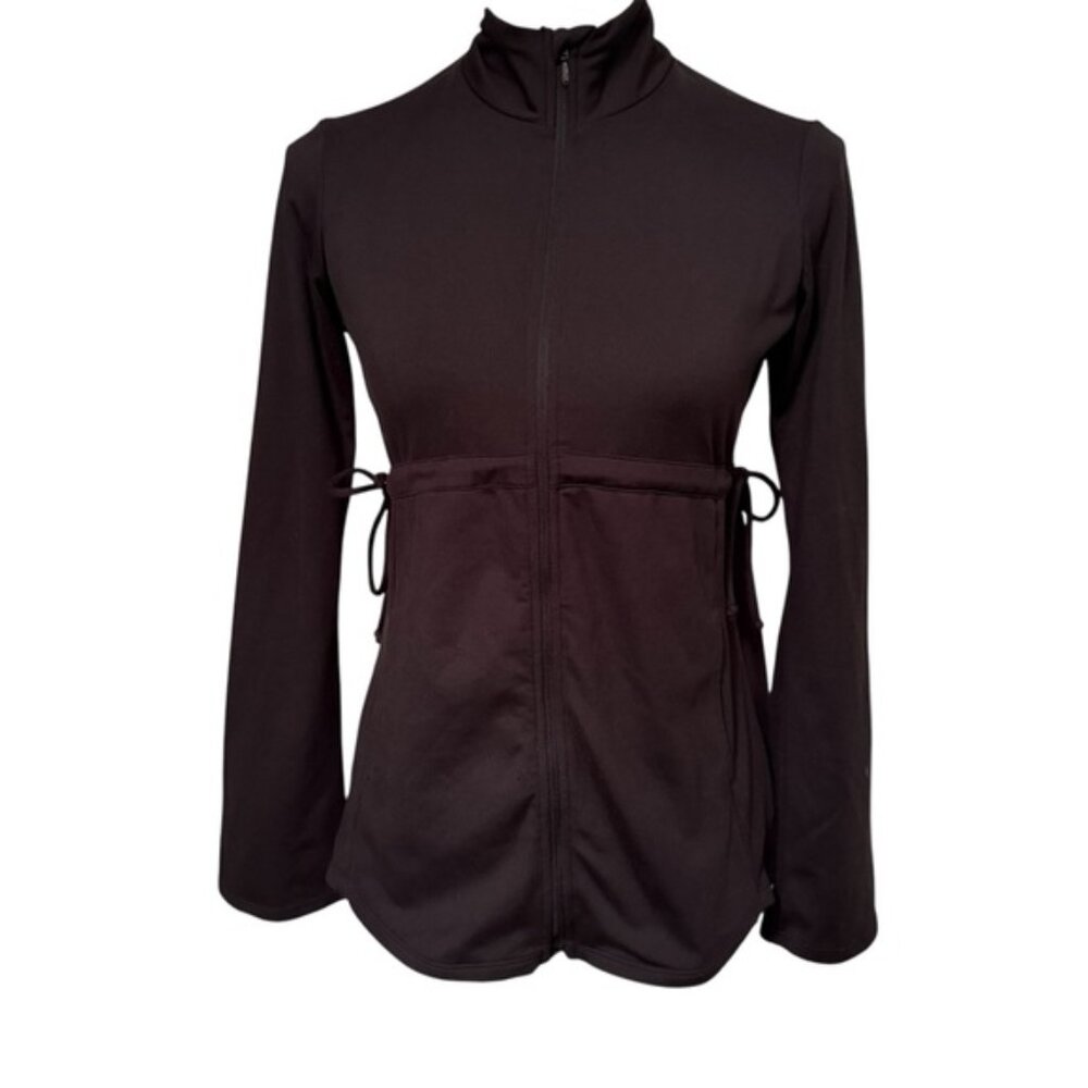 PRANA JACKET COAT BLACK STRETCH ZIP FRONT ACTIVE WEAR POCKETS TIE WAIST SIZE S